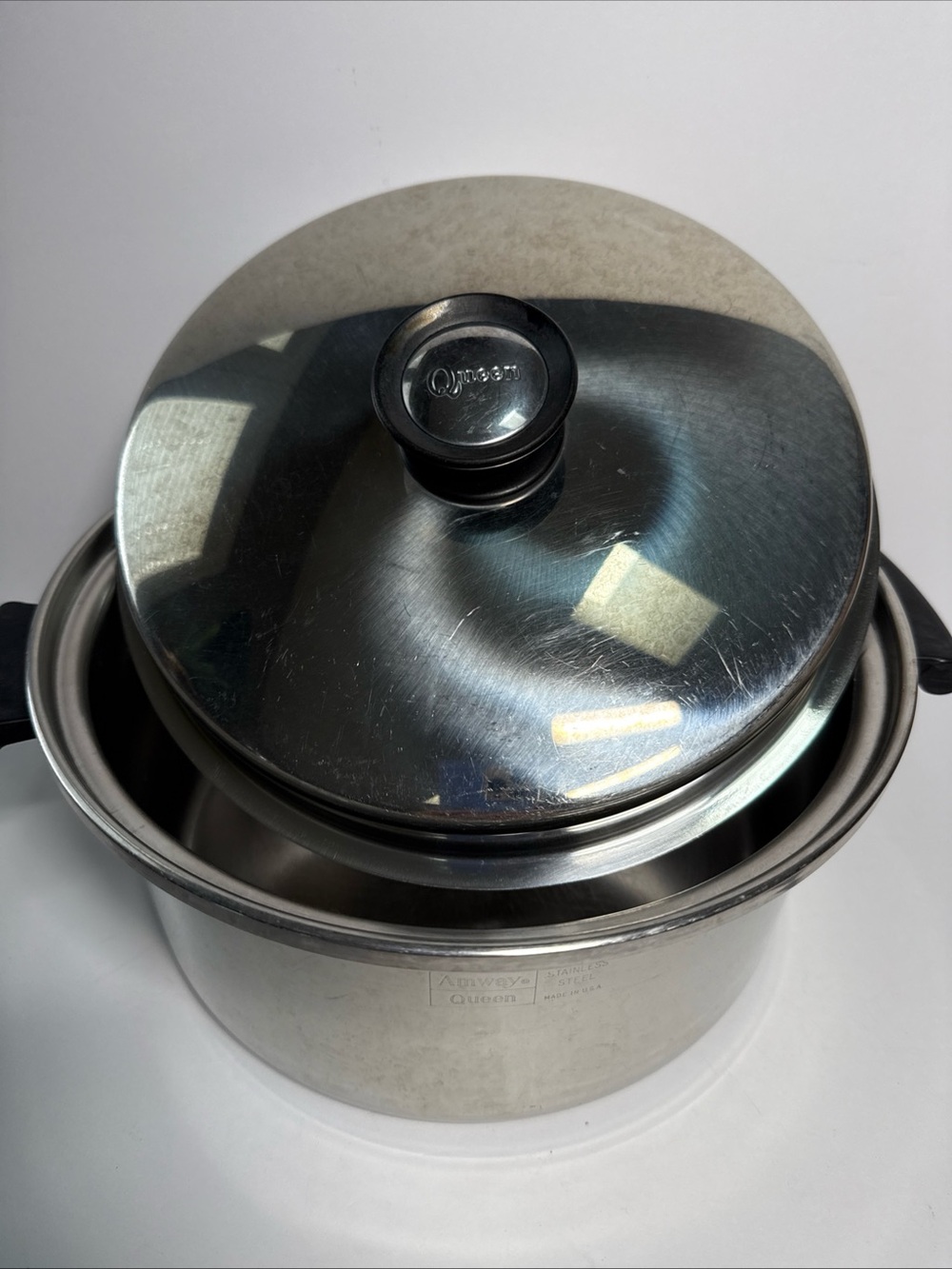 Amway Queen 6 Qt Stock Pot Dome Lid Stainless Steel 18/8 Multi Ply USA Made VTG
